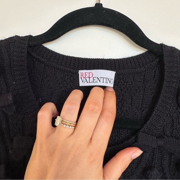 RED Valentino Black Wool Cable Knit Bow Bauble Pullover Sweater - Picture 4 of 8